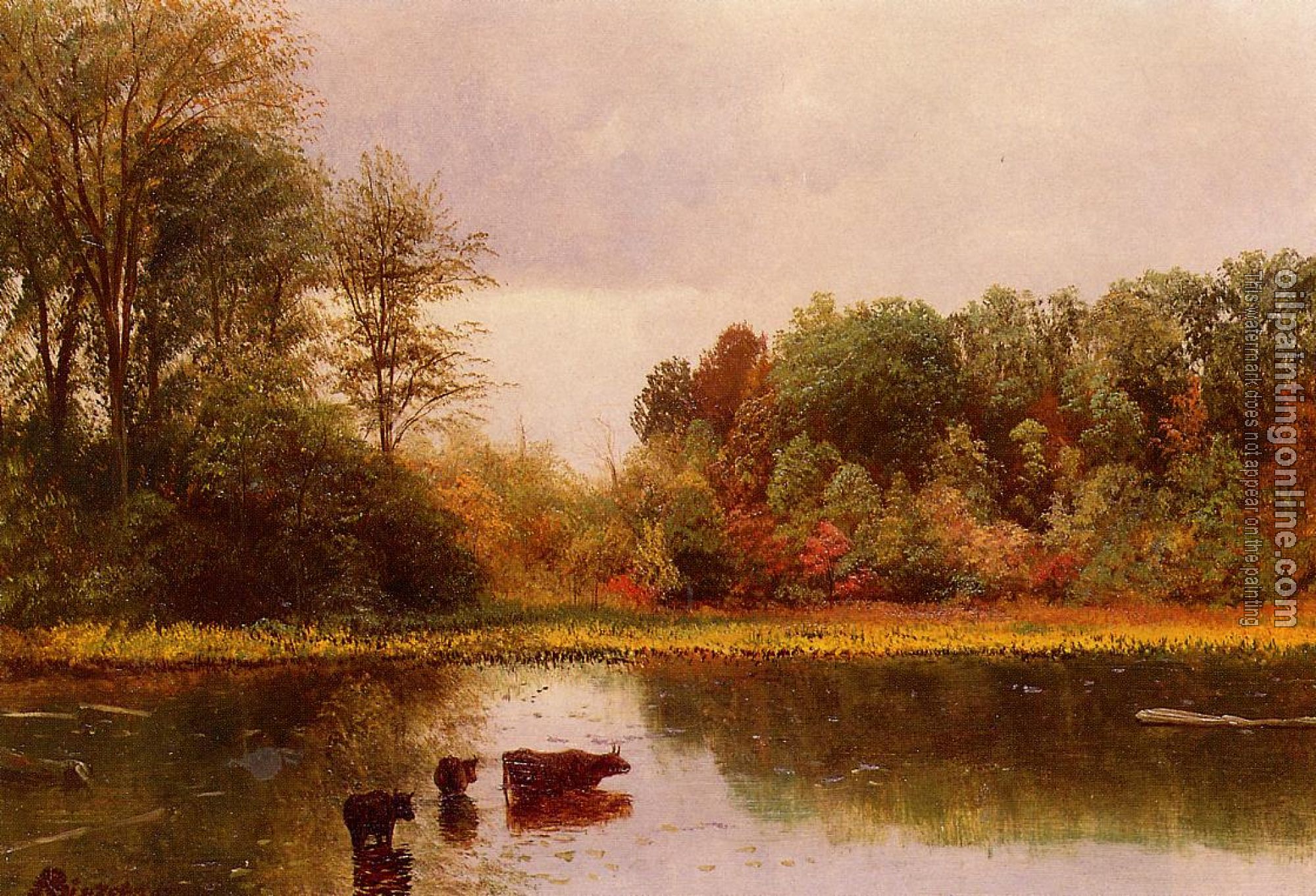 Bierstadt, Albert - Cows Watering in a Landscape